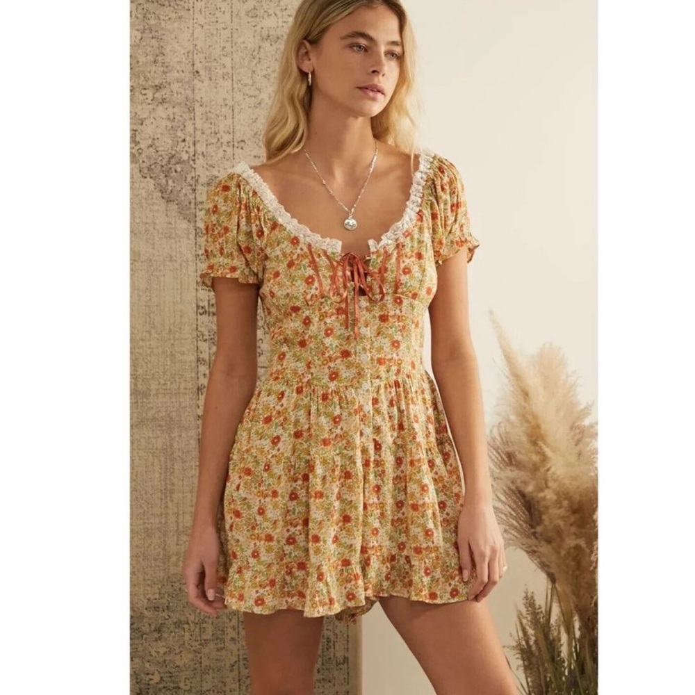 Urban Outfitters Floral Dress with Lace Trim